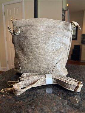 Source Unknown Leather Taupe Crossbody Bag with Gold Hardware
